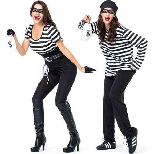 Adult Lovers Striped Suspender Prisoners Robber Costumes Suit Cosplay for Women and Man Halloween Game Stage Bar Costume Cosplay