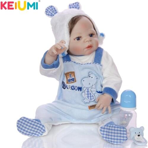 KEIUMI 23 inch Fiber Hair Baby Doll Reborn For Boy DIY Toys 57 cm Full Body Silicone Reborn Babies Fashion Kids Birthday Gifts