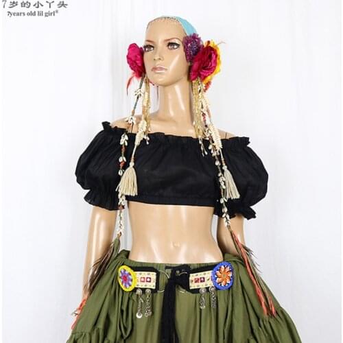 ATS BELLY DANCE Cotton Renaissance Pirate Wench Gypsy Fairy Costume Peasant Crop Top Blouse CEE01