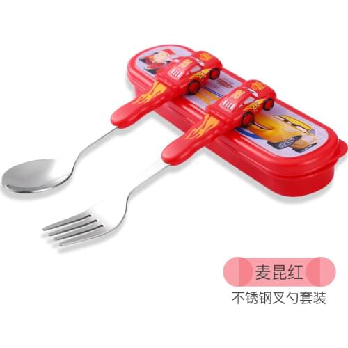 Disney Mickey Minnie Cute Childrens Tableware Stainless Steel Baby Spoon Fork Set Portable Learning Spoon Baby Training Spoon