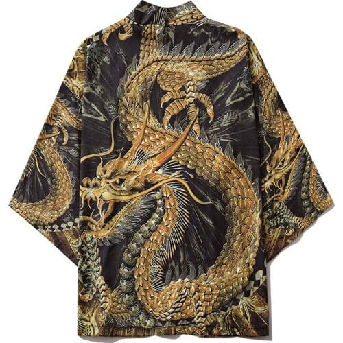 Men Japan Style Clothes Summer Streetwear Dragon Print Kimono Cardigan Mandarin Robe Men Unisex Japanese Trend Kimonos robe