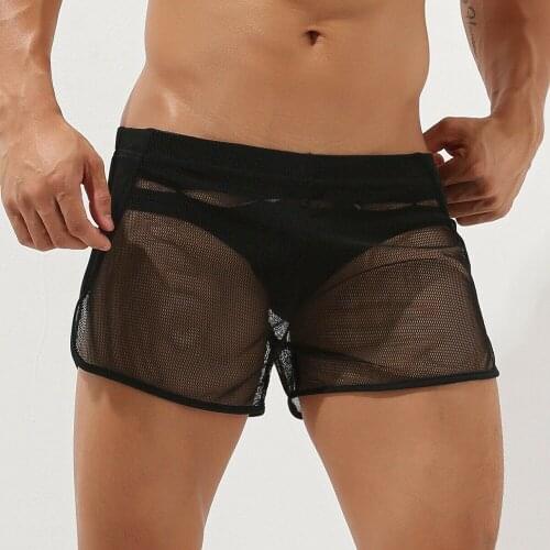 Men Casual See Through Lounge Sexy Boxer Shorts Arrow Home Pajamas Pants Briefs Underwear Men Boxer Underpants Mens Lingerie