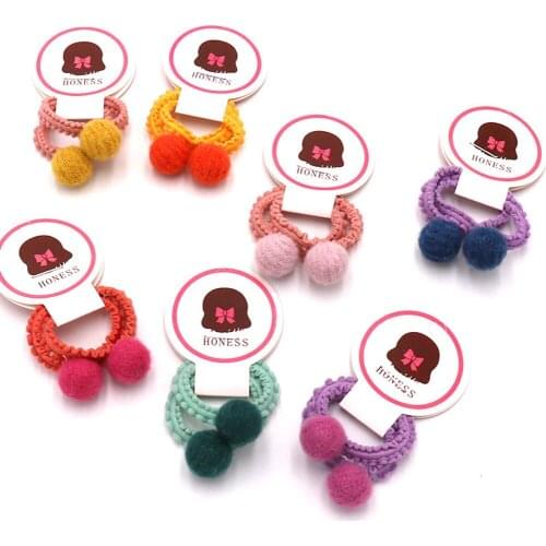 New Winter Kids Hair Bands Ties Plush Knitting Wool Ball Elastic Hair Band Hair Ropes Hair Accessories HT114