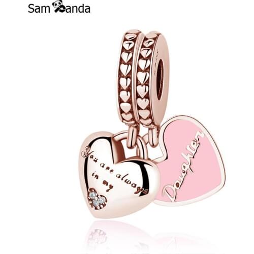 Original 100% 925 Sterling Silver Bead Charm Mother Daughter Pendant Charms Rose Gold Heart Fit Pandora Bracelets Women Jewelry