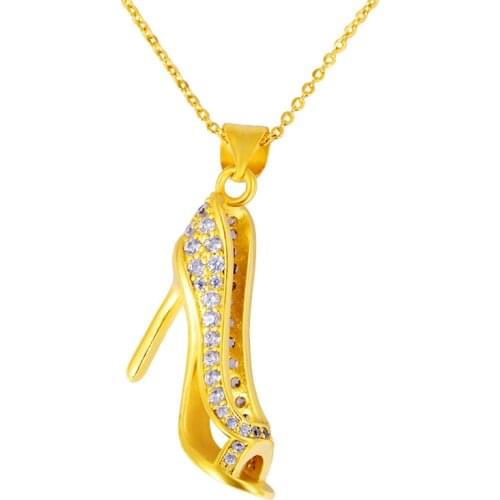 Original 24K Gold Color Crystal Necklaces for Women High Heels Pendant Necklace 45cm Chain Collier Female Choker Wedding Jewelry
