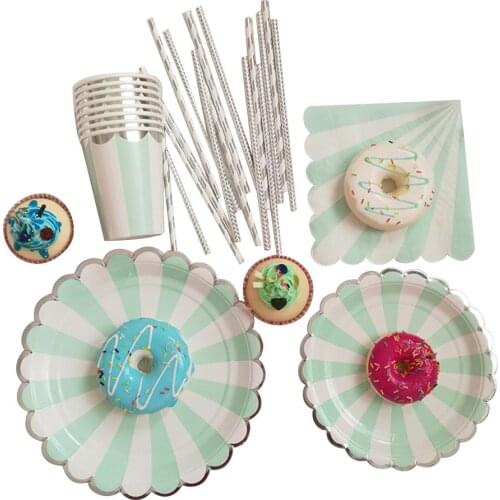 Candy Color Stripe Paper Plate Cup Napkin Straw Dishes for Birthday Baby Shower Bridal Shower Party Wedding Decoration Tableware