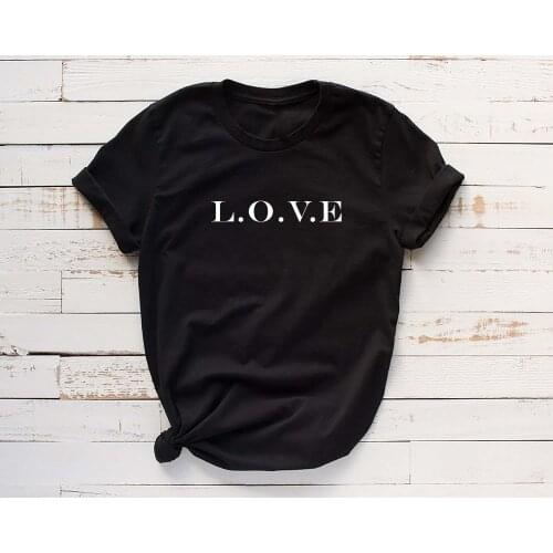 L.O.V.E Letters Print Shirts Women O-Neck Tshirt Black Tee Top Fashion Shirt Korean Clothes Hipster Streetwear