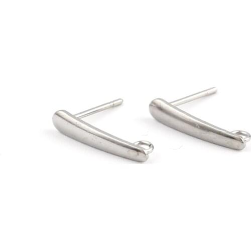 Stainless Steel Ear Post Stud Earrings Drop Silver Color Metal W/ Loop DIY Making Earrings Women Jewelry Findings 15mmx3mm,20PCs