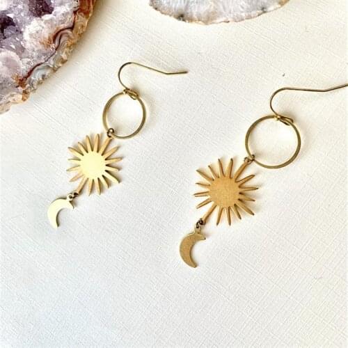Sun and moon earrings Space Celestial Crescent Moon phase jewelry Boho Witchy Gypsy hippie fashion women gift 2020 new