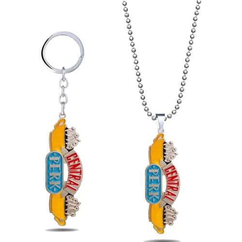 TV Show Friends Key Chain Necklaces Central Perk Coffee Pendant Choker Necklace Chain Keychain Keyrings Gift Jewelry for Mens