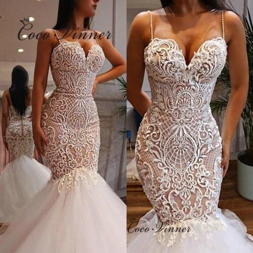 Pearls Beaded Small Straps Europe Wedding Dress 2021 New Arrival Beautiful Lace Embroidery Appliques Bridal Dresses Summer W0800