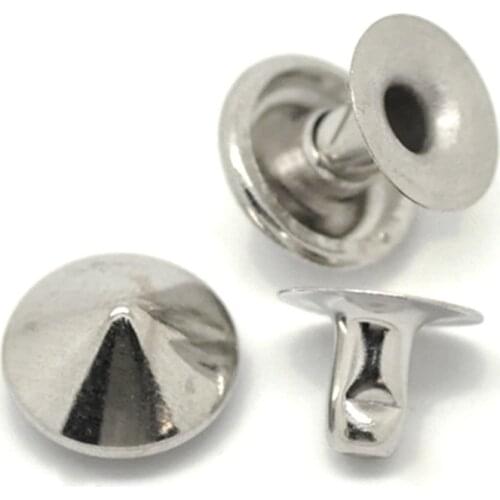 50Sets Silver Tone Cone Spike Garment Rivets Studs Spots DIY Clothes Shoes Bags Findings 9mm 8mm