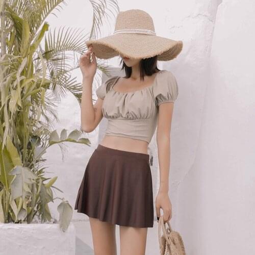 Swimsuit Woman Bikini Girls New Tankini Women Brazilian Bikinis Swimming Suit For French Retro Foam Long Sleeve Contrast Skirt