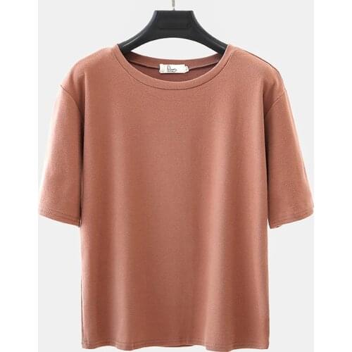 Summer New Style Large Size Solid Color Casual Loose Top Korean Round Neck Womens Top Women 2021 Harajuku Basic Cotton T-shirt