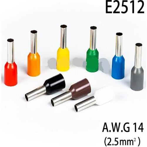 100pcs E2512 For 2.5mm2, 14 AWG Insulated Ferrules Terminal Block Cord End Wire Connector Electrical Crimp Terminator Wire