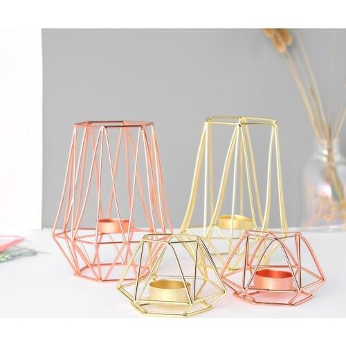 2Pc Nordic Style Geometric Iron Candle Holders Home Room Decoration Incense Burner Holder Metal Crafts Aromatherapy Candlestick