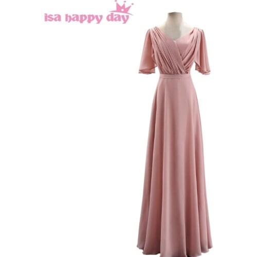 2020 Vintage plus size Blush Bridesmaid Dresses V-Neck Party Dress Pleat Chiffon capped Bridesmaid Dresses for women W4302