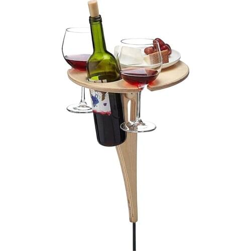 2021 New Portable Outdoor Wine Table Folding Outdoor Picnic Wine Table Wood Round Desktop Travel Beach Garden Furniture Sets