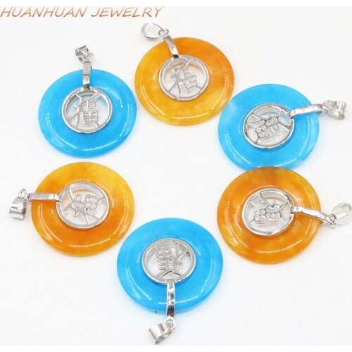 30mm Stainless Steel Pendant For Women Natural Stone Jades Religious Prayer Necklace Pendants Chain Lucky Circle Round B3325