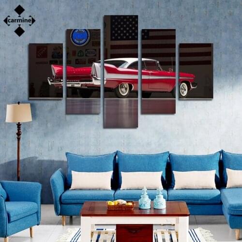 5 Pieces Wall Pictures Red Car Modern Decoration Paintings Wall Art Canvas Painting Modern Style Pictures for Living Room Decor