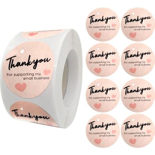 500PCS 2.5/3.8CM Pink Stationery Stickers Thank You Sticker Business Envelope Wrapping Gift Sealing Label