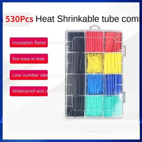 530pcs Flame Retardant Heat Shrinkable Sleeve, Wire Protective Sleeve Insulated Heat Shrinkable Tube Box, Electrical Accessories
