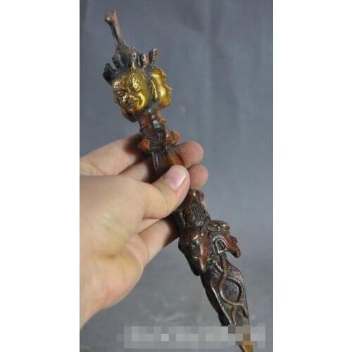 9" tibet buddhism bronze Gilt Vajra King Kong phurpa Exorcism Amulet Adders