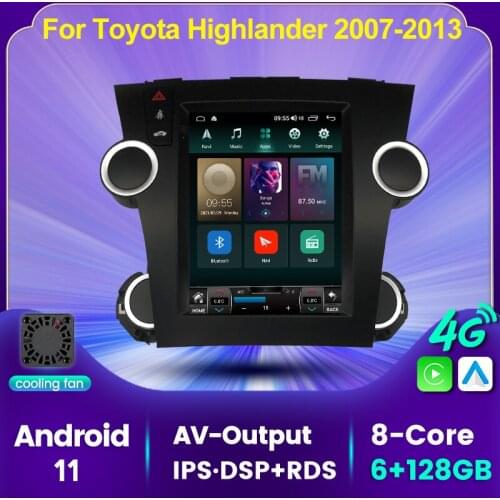 Car GPS Radio For Toyota Highlander 2007-2013 Android 11 Tesla style Vertical screen Car GPS Navigation Player DSP Carplay Auto