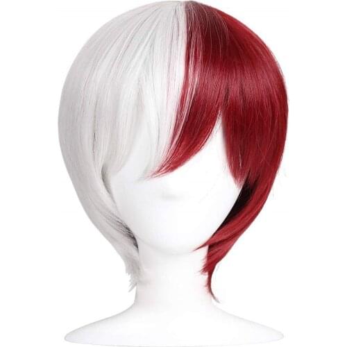 BCHR Todoroki Wig Synthetic Short Sliver White And Red Heat Resistant Cosplay Costume My Boku no Hero Academia Synthetic Wig