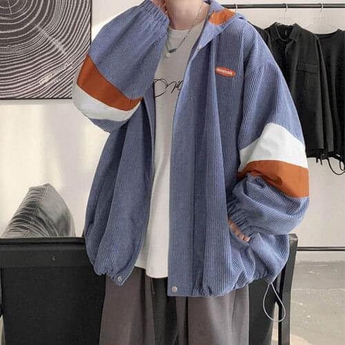 Spring/autumn Baseball Jacket Contrast Color Corduroy Jacket Couple Student Korean Trend Stitching Hooded Women Loose Top