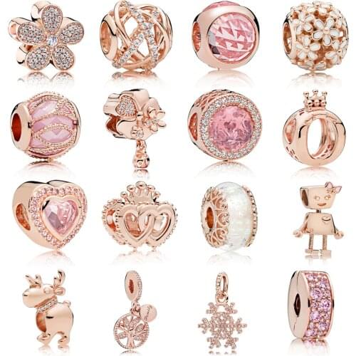 100% 925 Sterling Silver Mix Style Gold Color Series Beads fit Pandora Bracelet Heart Plants Animal Charms for Bracelet Jewelry