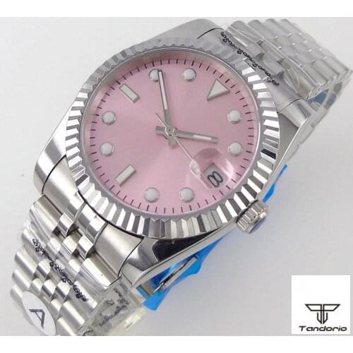 36mm/40mm Sapphire Mens Watch Japan Miyota 8215 Automatic Movement Pink Face Coin Bezel Jubilee Bracelet Date Cyclops Unisex