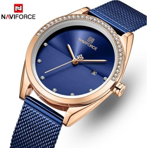 New NAVIFORCE Women Watch Luxury Brand Fashion Watch Blue Quartz Lady Watches Female Clock Stainless Steel Waterproof Wristwatch