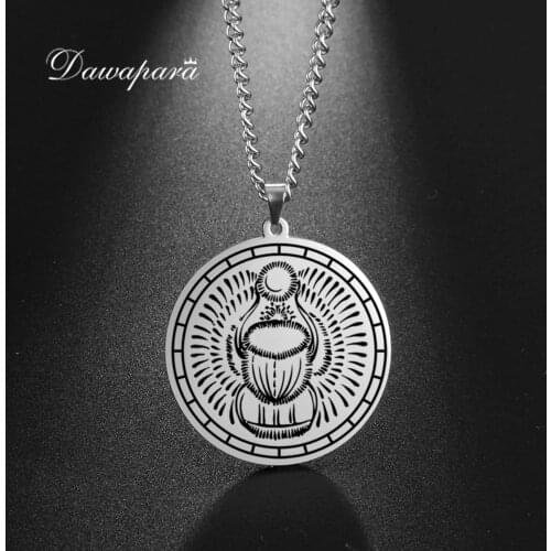 Dawapara The Egyptian Scarab Beetle Pendant Necklace Vintage Men Amulet Necklace Stainless Steel Talisman Jewelry