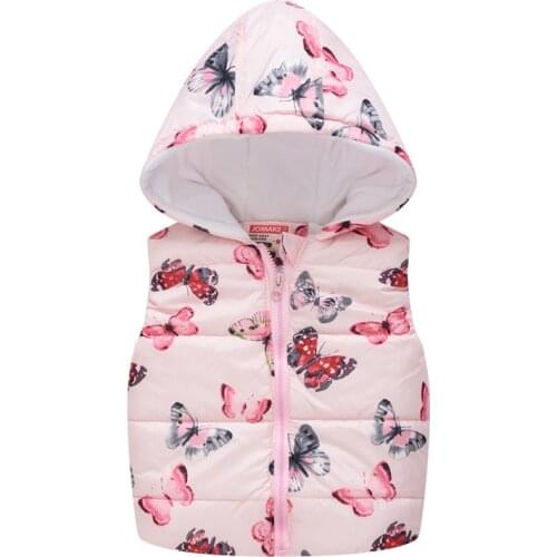 Kids Children Sleeveless Jacket Winter Warm Cotton Vest Coat Flower Printing Hooded Coats for Girls Boys