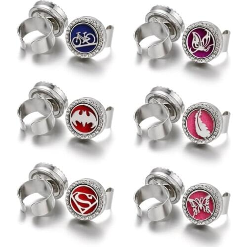 Life Tree Christmas Tree Hollow Magnetic Aromatherapy Perfume Locket Crystal Rings Christmas Gift Clover Lucky Rings pattern