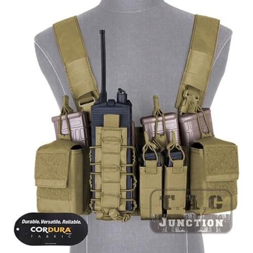 Emerson HSP Style D3CR Simple Vest For Army Paintball Shooting KH Tactical Chest Rig w/ Multi-Purpose Mag Pouch & Radio Pouch