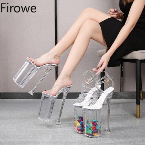 Firowe Women Pvc Clear Transparent High Heel Platform Shoe Nightclub Super High Heels Car Model Sandals Catwalk Pole Dance Shoes