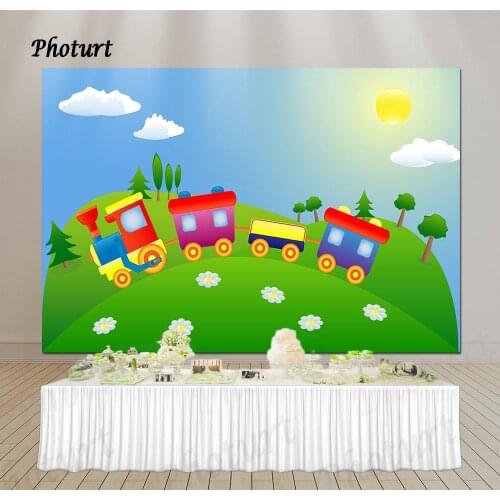 PHOTURT Toy Train Photography Background Kids Birthday Bedroom Decoration Backdrop Sunshine Vinyl Photo Banner Decorate Props
