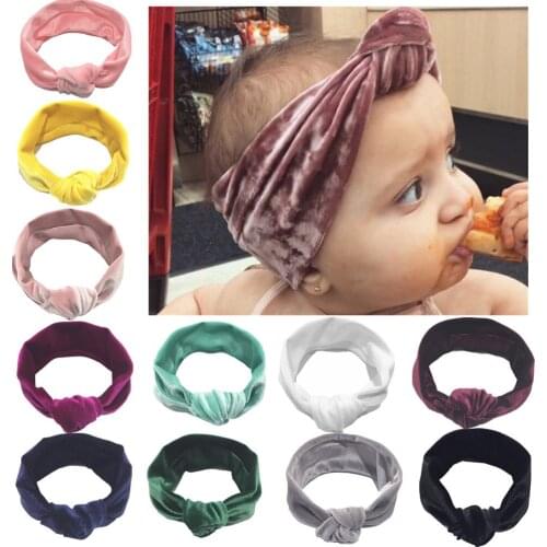 Newborn Baby Infant Headwear Sweet Solid Velvet Elastic Knotted Baby Turban Stretch Hair Band Baby Girls Head Wrap 11 Colors