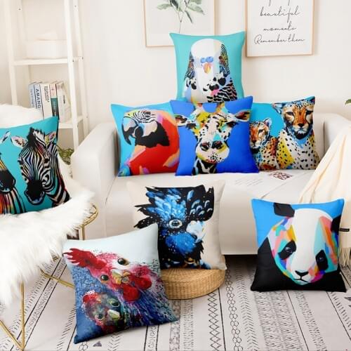 Oil Painting Animal Printed Thin Linen Pillowcase Panda Zebra Cushion Decorative Pillow Home Decor Sofa Throw Pillow 45*45cm