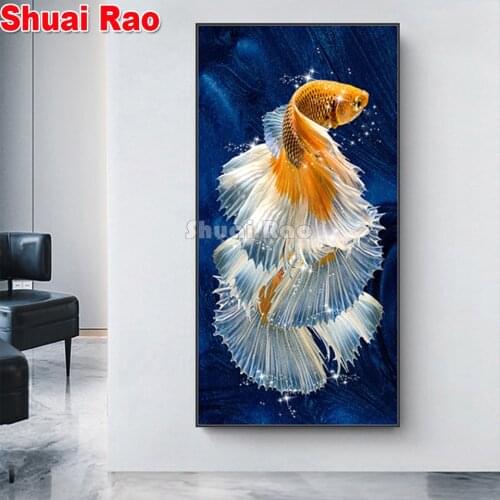 Koi Fish Feng Shui Carp Diamond Painting Cross Stitch Diamond Embroidery Full Square Round Rhinestone painting office decor gift