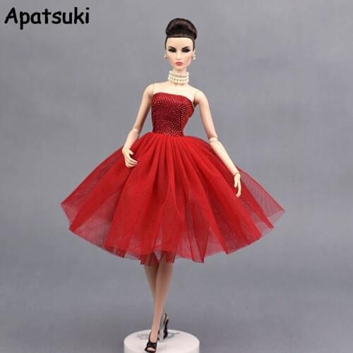 Red Short Dress For Barbie Doll One Piece Evening Dresses Vestido Clothes For Barbie Dollhouse 1/6 BJD Doll Accessories
