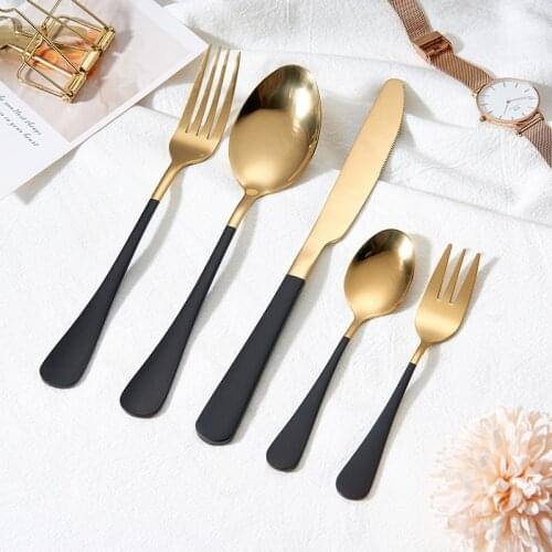 Kitchen Tableware Black Gold Cutlery Set 5pcs Stainless Steel Cutlery Set Forks Knives Spoon Dinner Set Kitchen Spoon Dinnerware