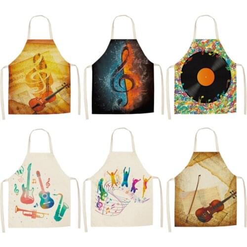 Musical instrument note printing Kitchen Cooking Baking apron womens sleeveless cotton and hemp household Delantal Cocina