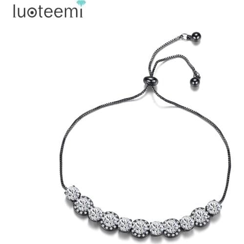 LUOTEEMI Adjustable Bracelet for Women Fashion CZ Round-Shaped Link Tennis Jewelry Wedding Party Girlfriend Gifts