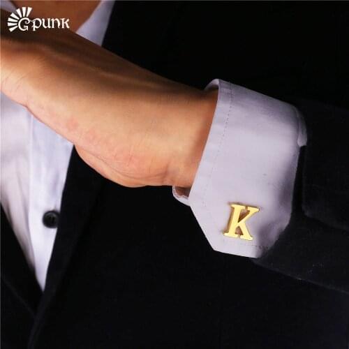 Men Cufflinks Letter K yellow Gold/ color Trendy French Shirts Wedding Dress Cuff link Wholesale Male Gift C2041G