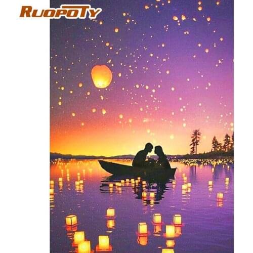 RUOPOTY 60x75cm Frame DIY Painting By Number Lantern Romantic Scenery Modern Picture By Numbers For Home Decors Diy Gift