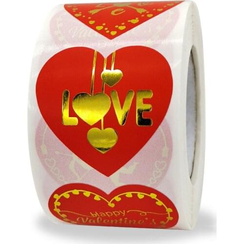 Qiduo 500pcs/roll Red heart stamping stickers love Valentine gift decoration sticker seal label round handmade stickers stickers