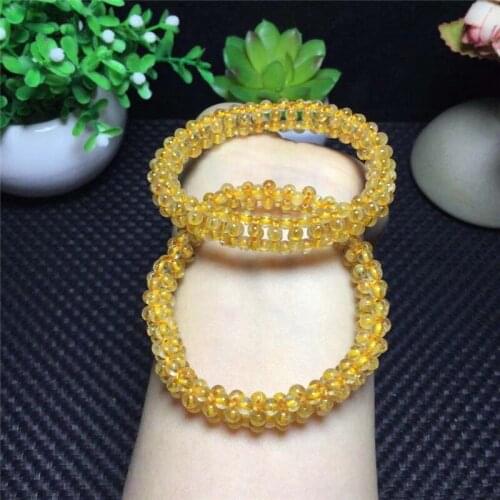 Natural Round Bracelets quartz rutilated Yellow Crystal Quartz Stone Wristband Bracelets Women Gift